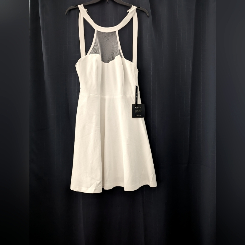 White Lulu's Mesh Halter Neck Open Back Dress